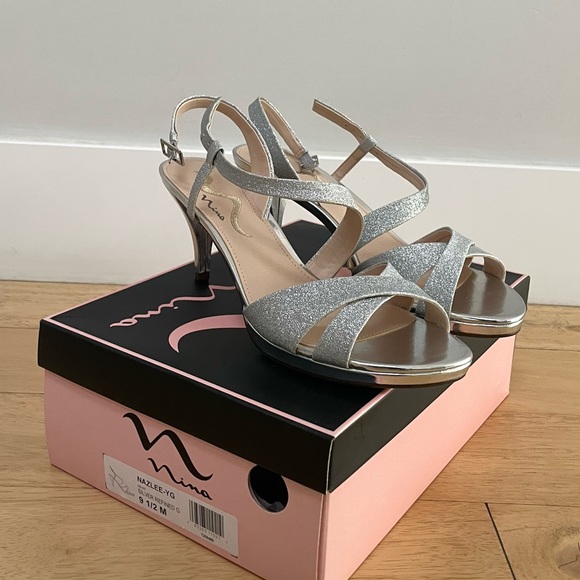 Nina Silver Sparkle Low Heel Evening Shoes - Picture 2 of 11